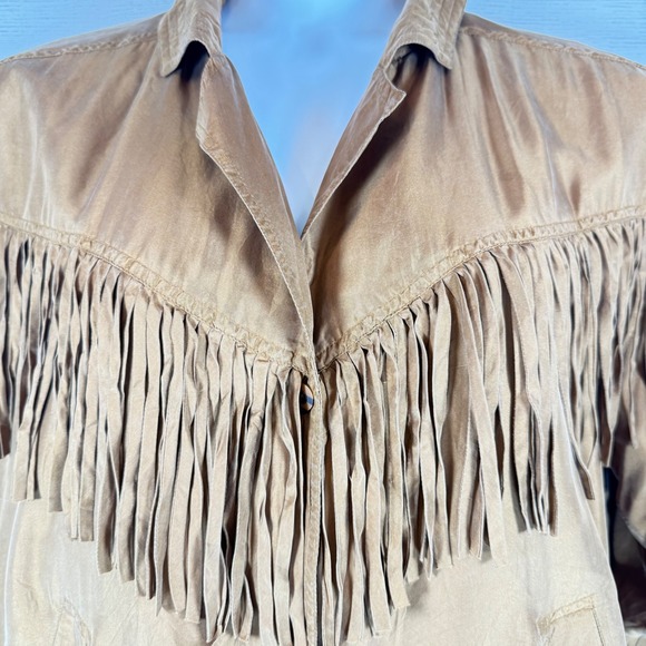 VTG 100% silk EVR Large Western Fringed Jacket Brown boho cowgirl y2k indie slea - Picture 9 of 9